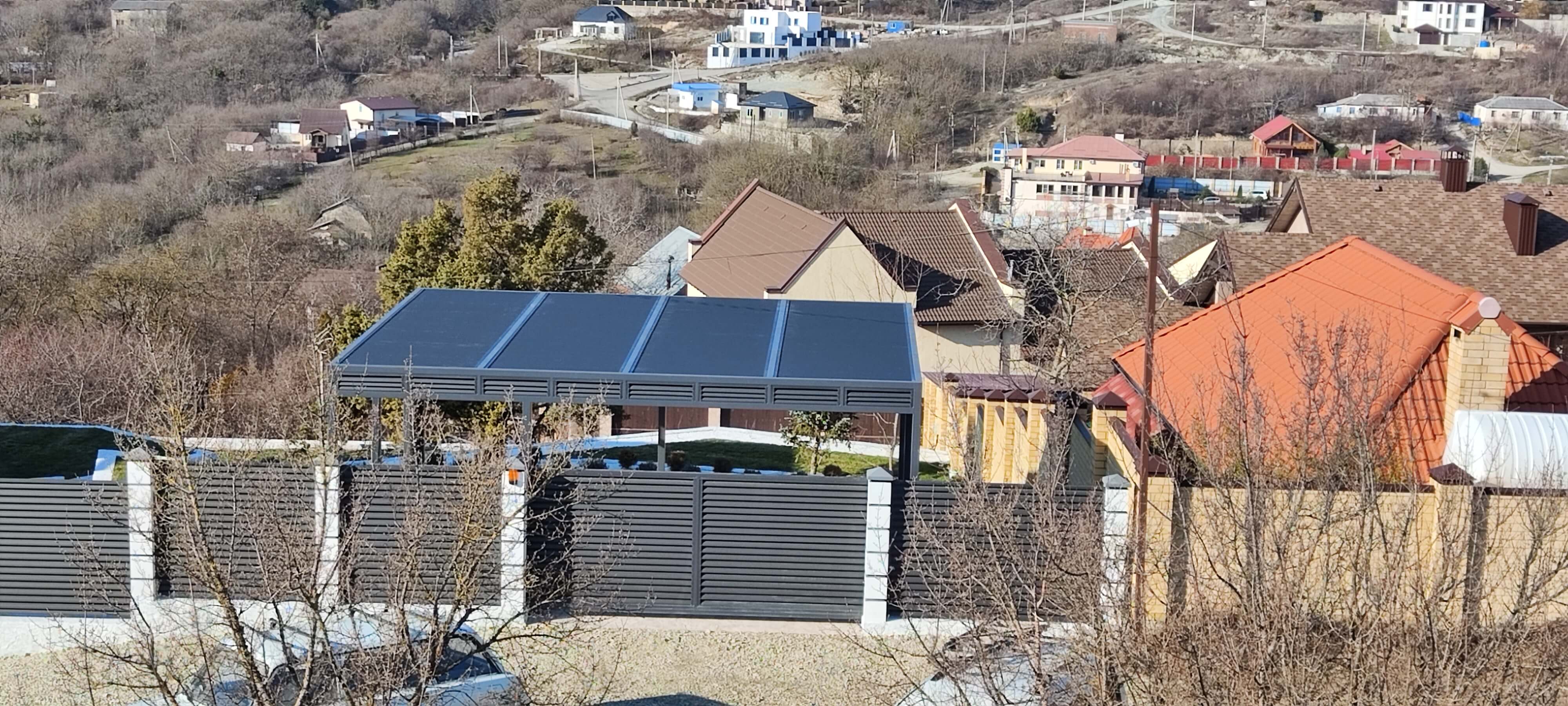 забор-жалюзи + пергола из ламелей ral7024/7024 Серый Графит двусторонний фото14 в Омске